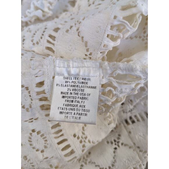 Milly Cabana Size Small Crochet Shift Mini Dress White V Neck Long Sleeves - Picture 13 of 14